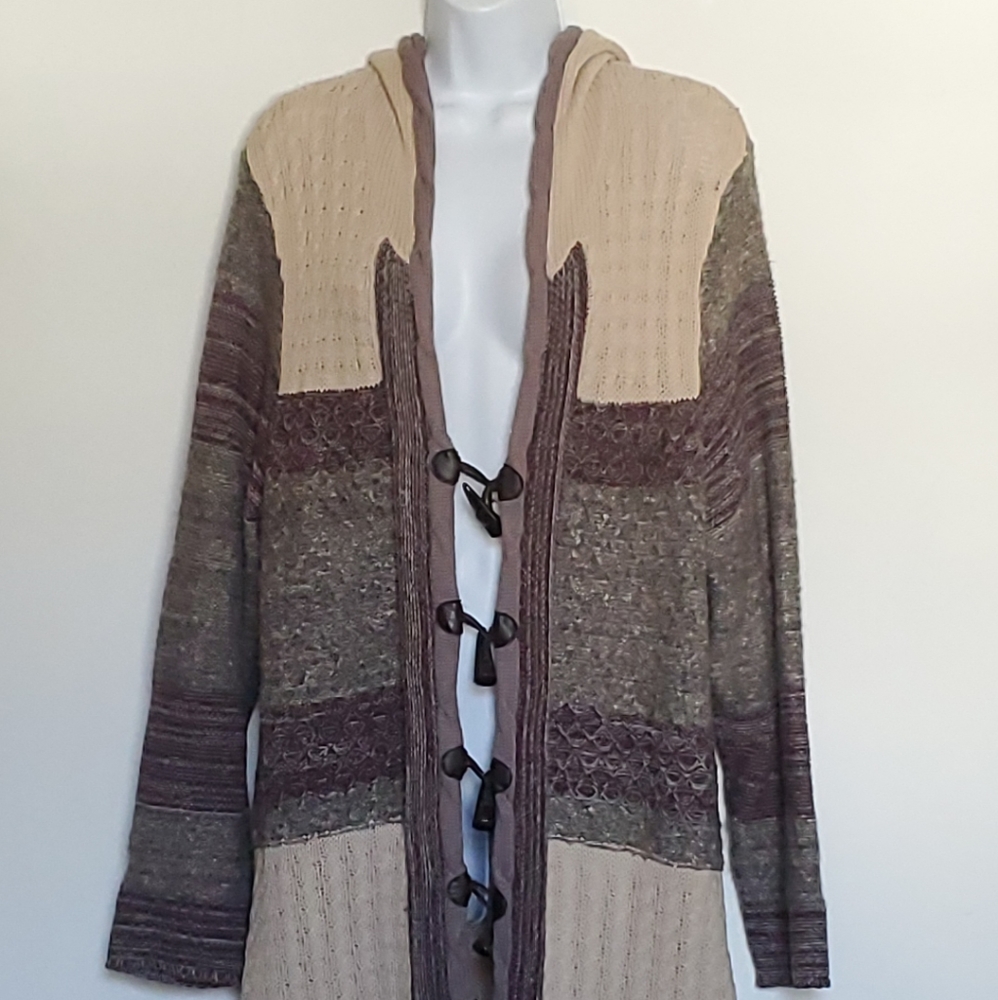 Seventh Avenue Hooded Toggle Cardigan Sweater in Taupe and Tan 2X